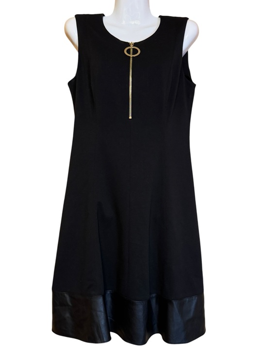 DKNY Dresses & Skirts - DKNY Sleeveless Fit & Flare Dress Black Faux Leather Hem Size 8 NWT